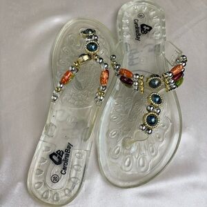 Carolina Bay Clead Jelly Sandals w/ Bead Emellishments-10